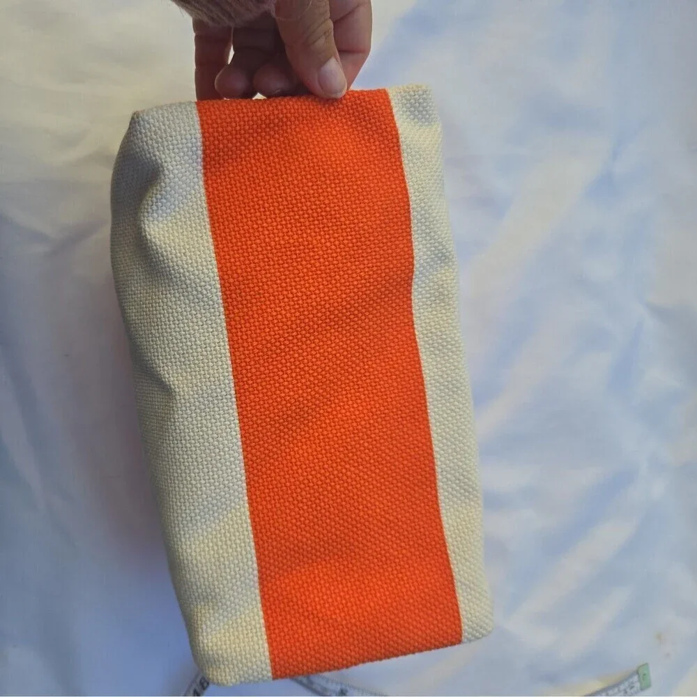 Bonfanti Borse Cotton W Leather Trim Toiletry Makeup Cosmetic Travel Bag orange
